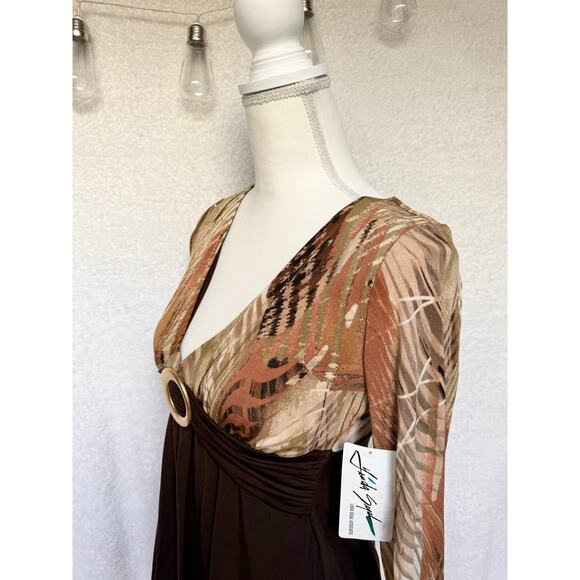 NWT Vintage 1990's Linda Segal Brown V Neck Long Sleeve Top Women's Medium - Picture 3 of 9